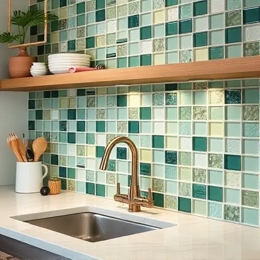 Переработанные стеклянные плитки из остатков кухни для визуально чистого экологичного декора